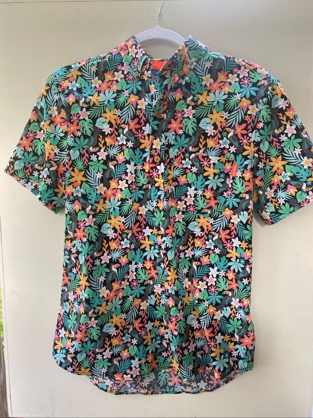 Chubbies Hawaiian Pullover Shirt Toucan Floral Black Men Small Coastal Resort  L
